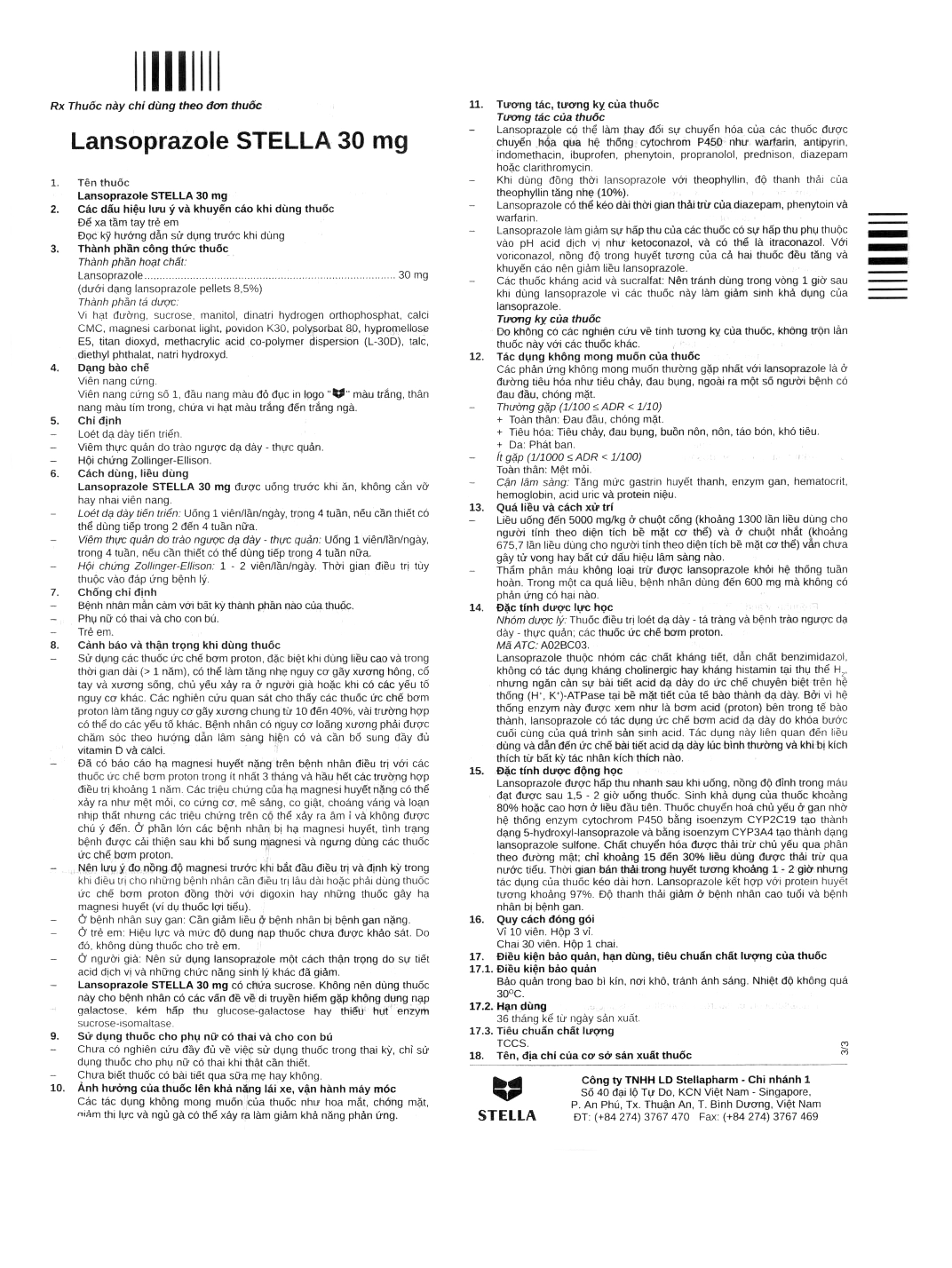 Lansoprazole Stella 30mg hdsd