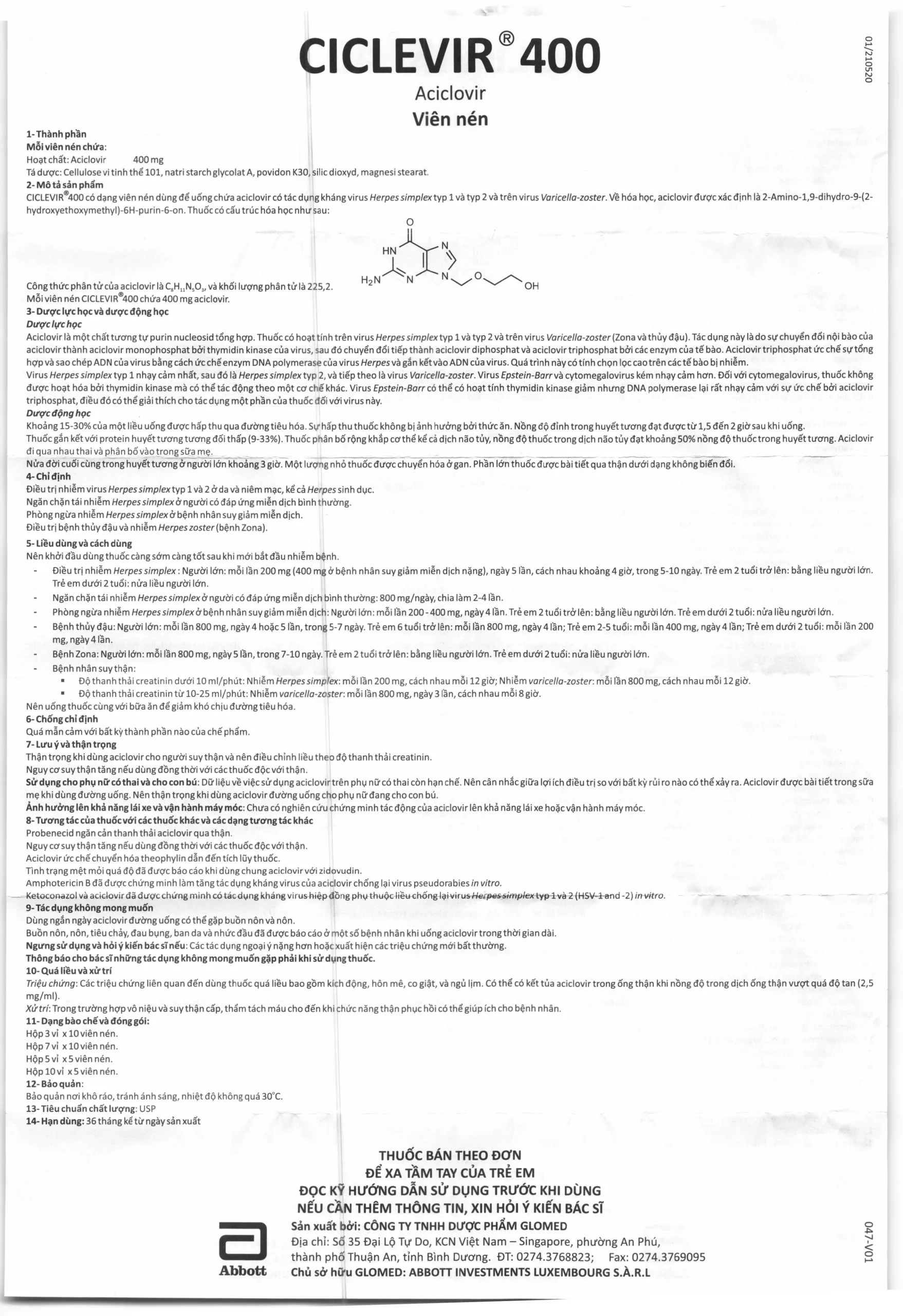 Ciclevir 400 HDSD