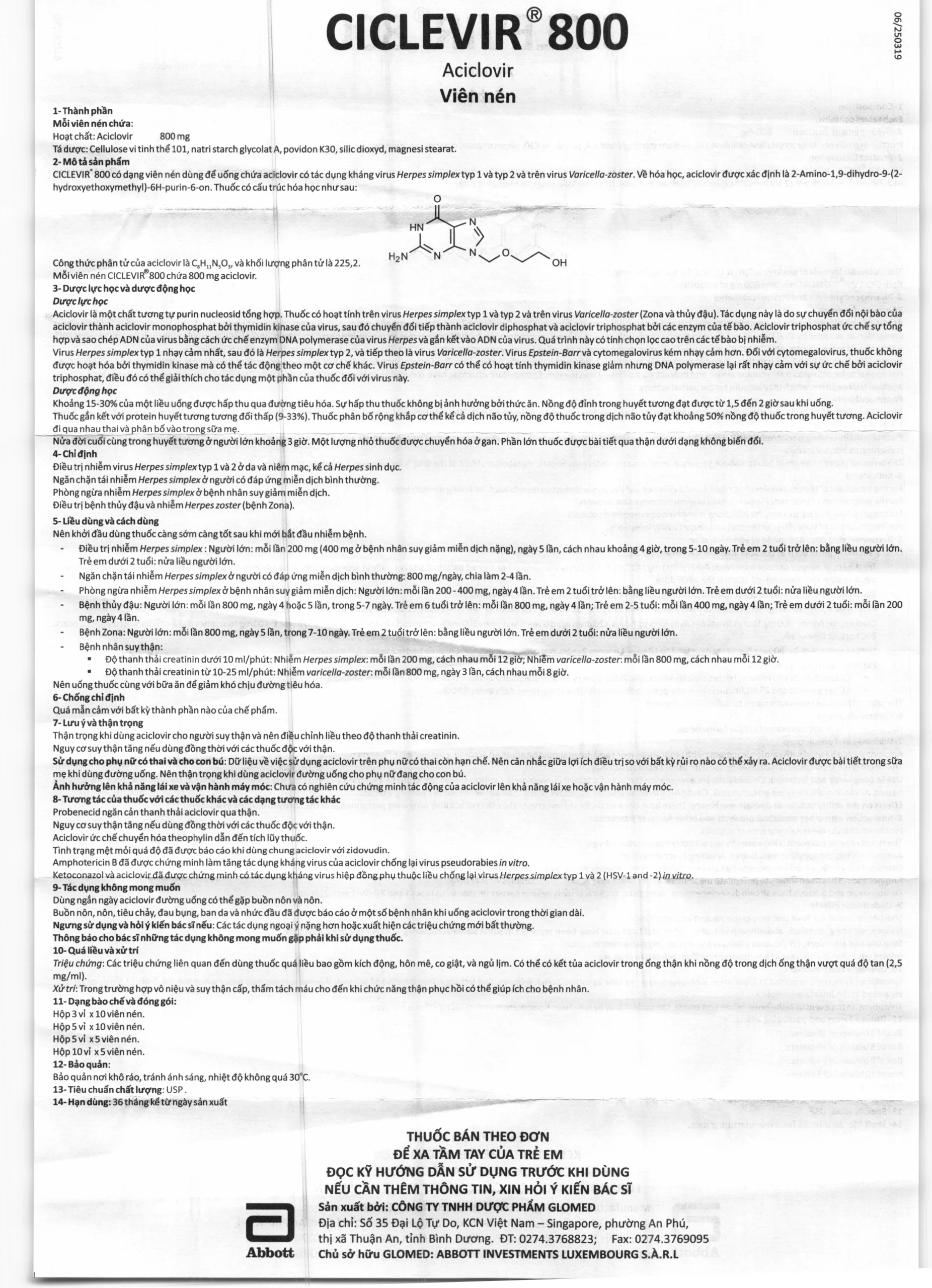 Ciclevir 800 HDSD