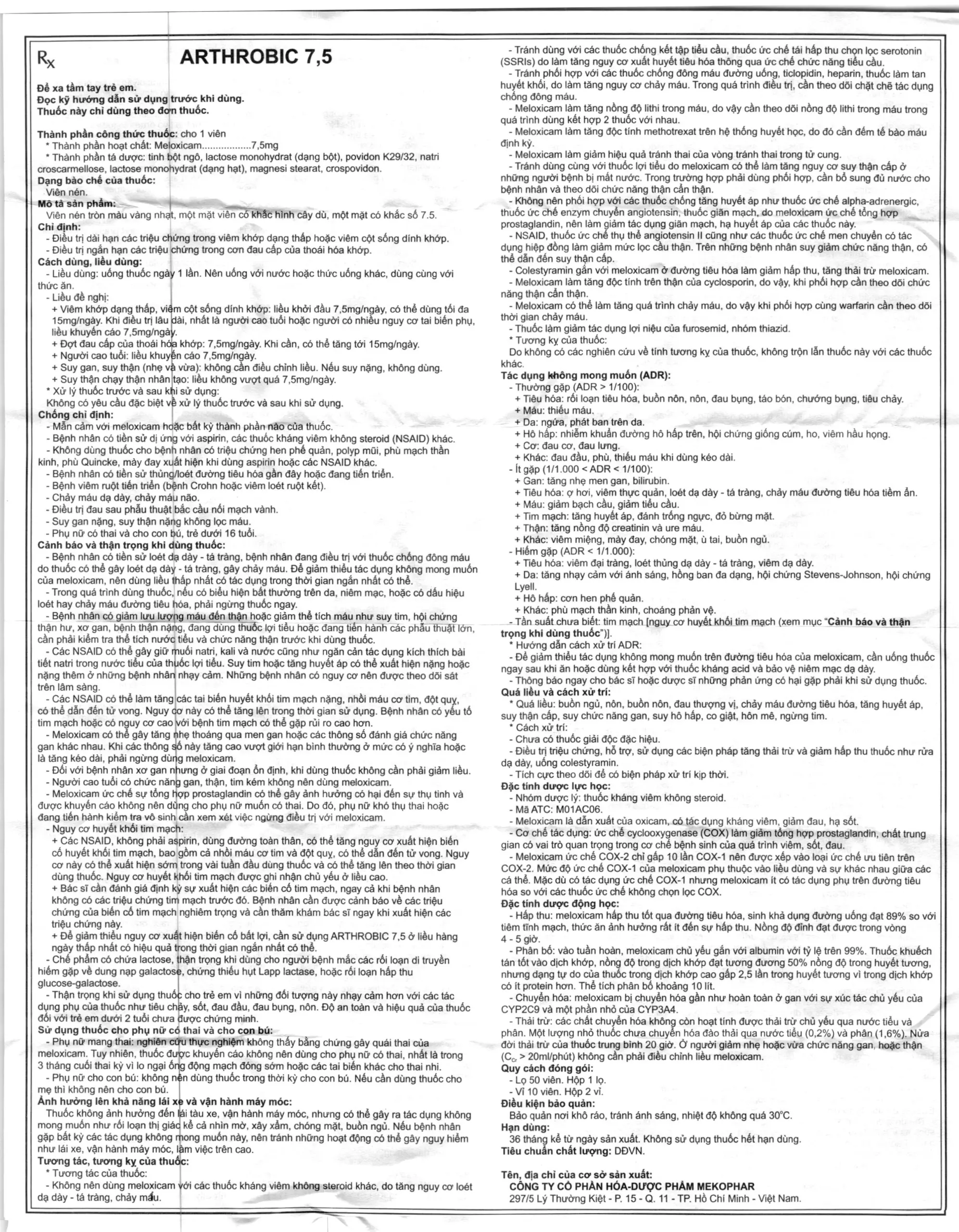 Arthrobic 7.5 HDSD