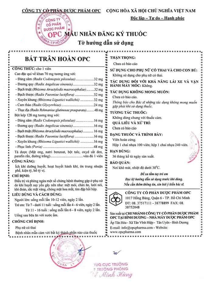 Bát Trân Hoàn OPC HDSD