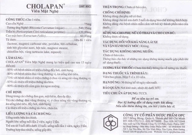 Viên mật nghệ Cholapan HDSD