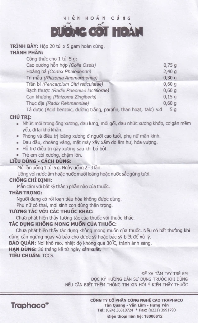 Dưỡng Cốt Hoàn HDSD