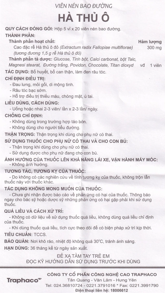 Hà Thủ Ô HDSD