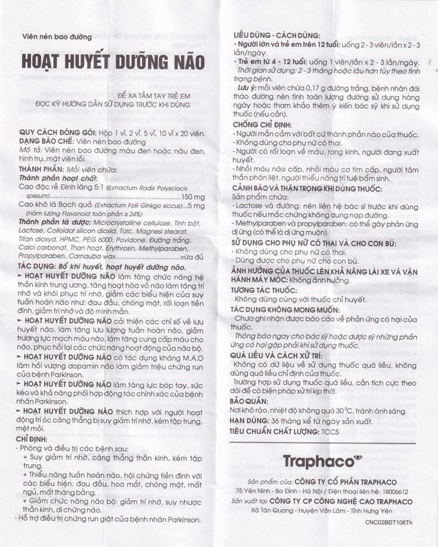 Hoạt Huyết Dưỡng Não HDSD