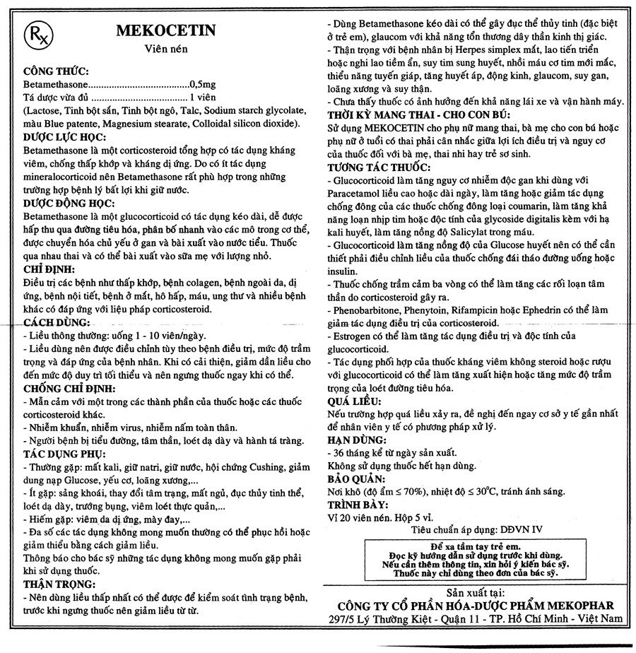 Mekocetin 0.5mg HDSD