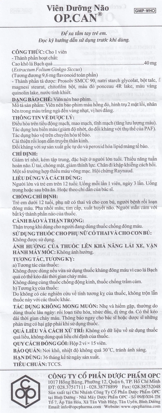 Viên dưỡng não O.P.CAN HDSD