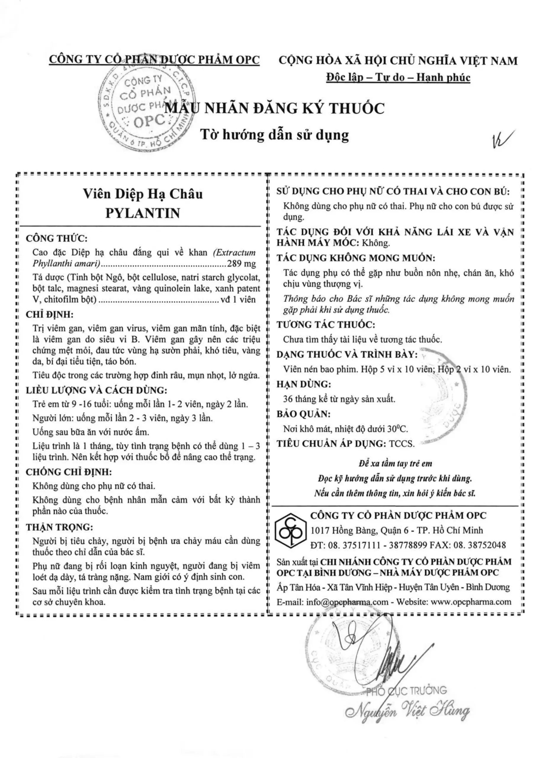 Viên diệp hạ châu Pylantin HDSD