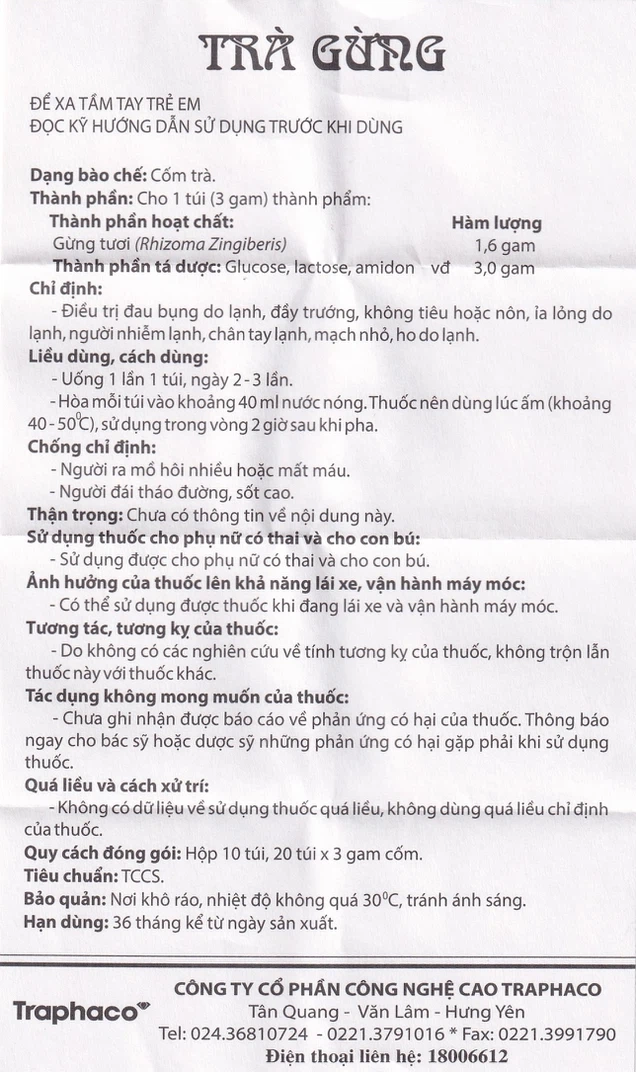 Trà Gừng Traphaco HDSD