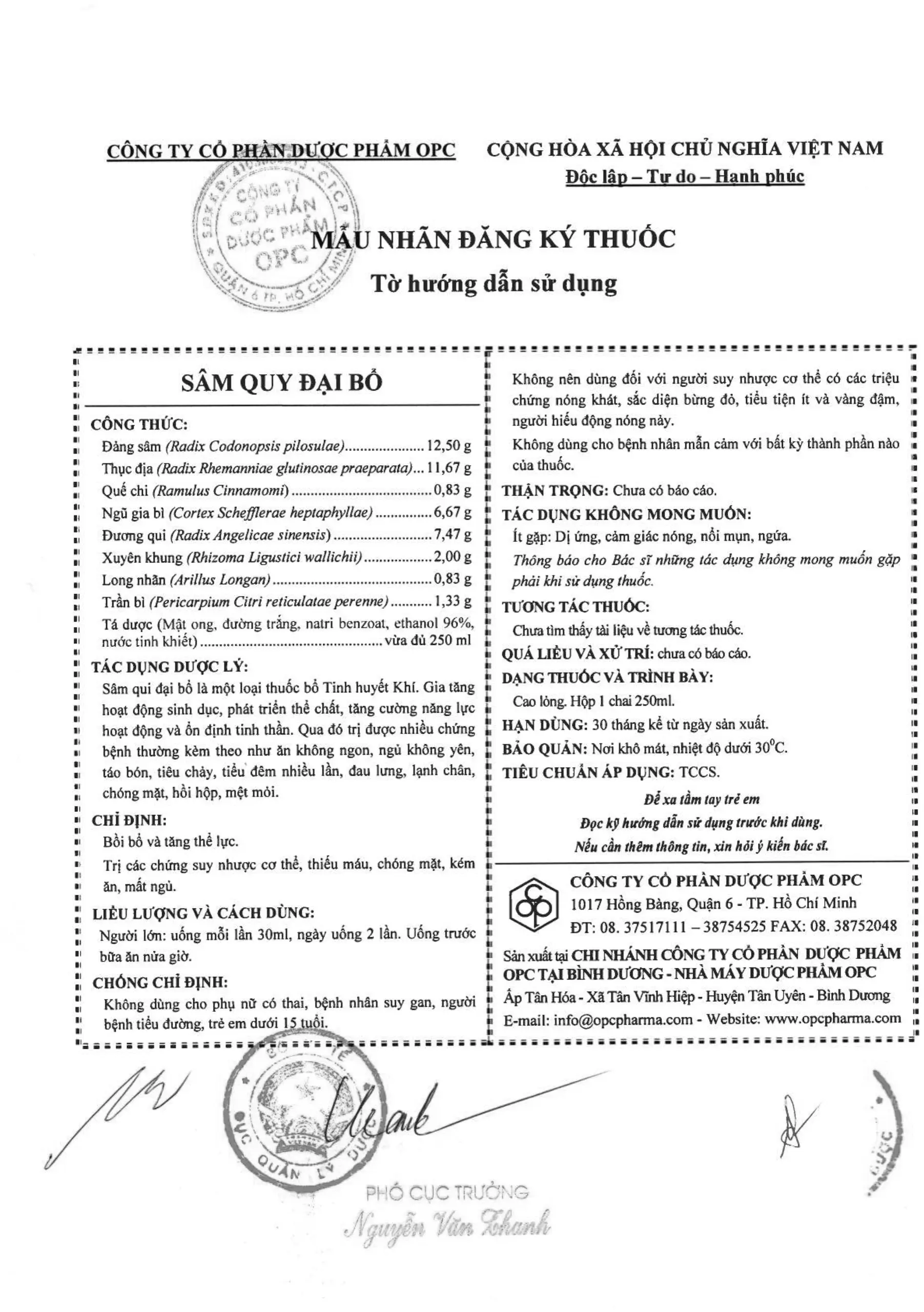 Sâm Qui Đại Bổ HDSD