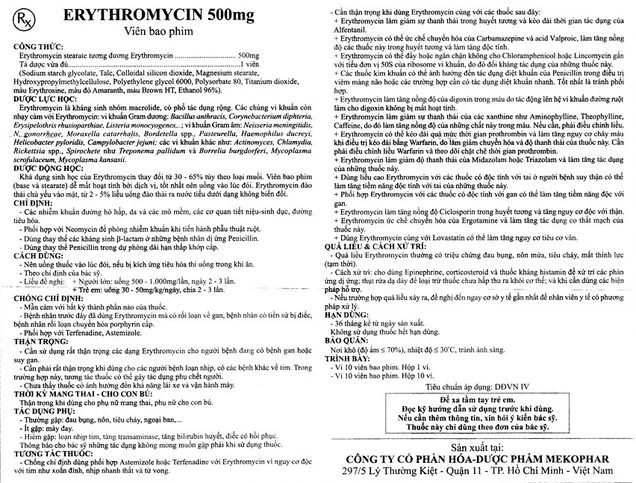 Erythromycin 500mg HDSD