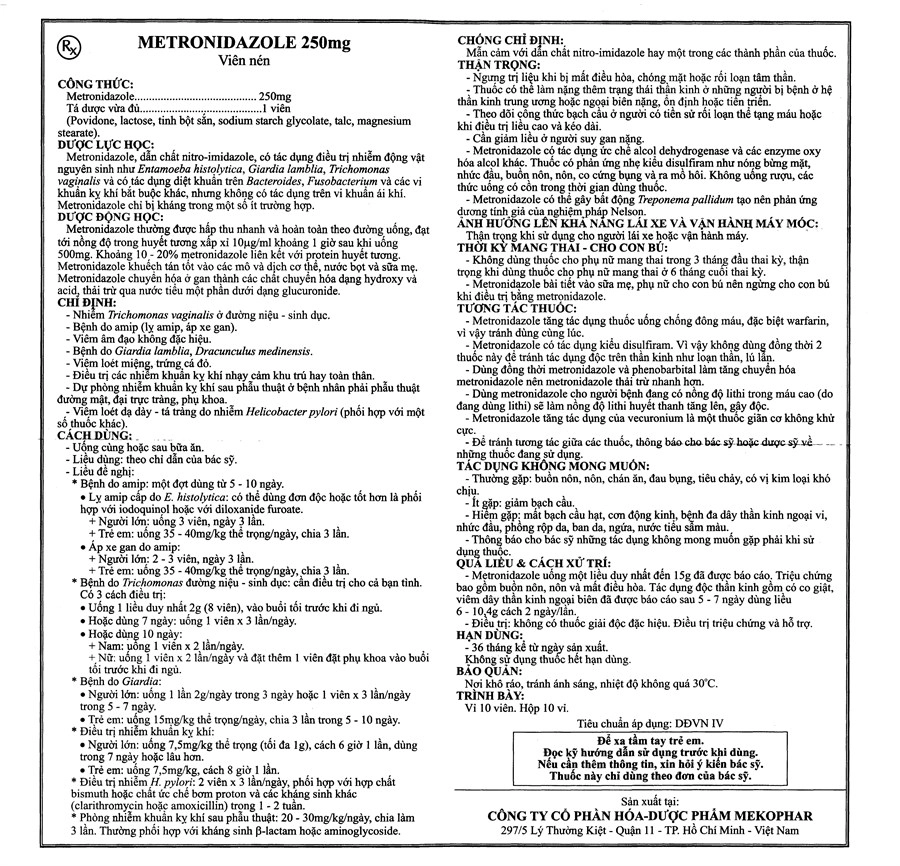 Metronidazole 250mg HDSD