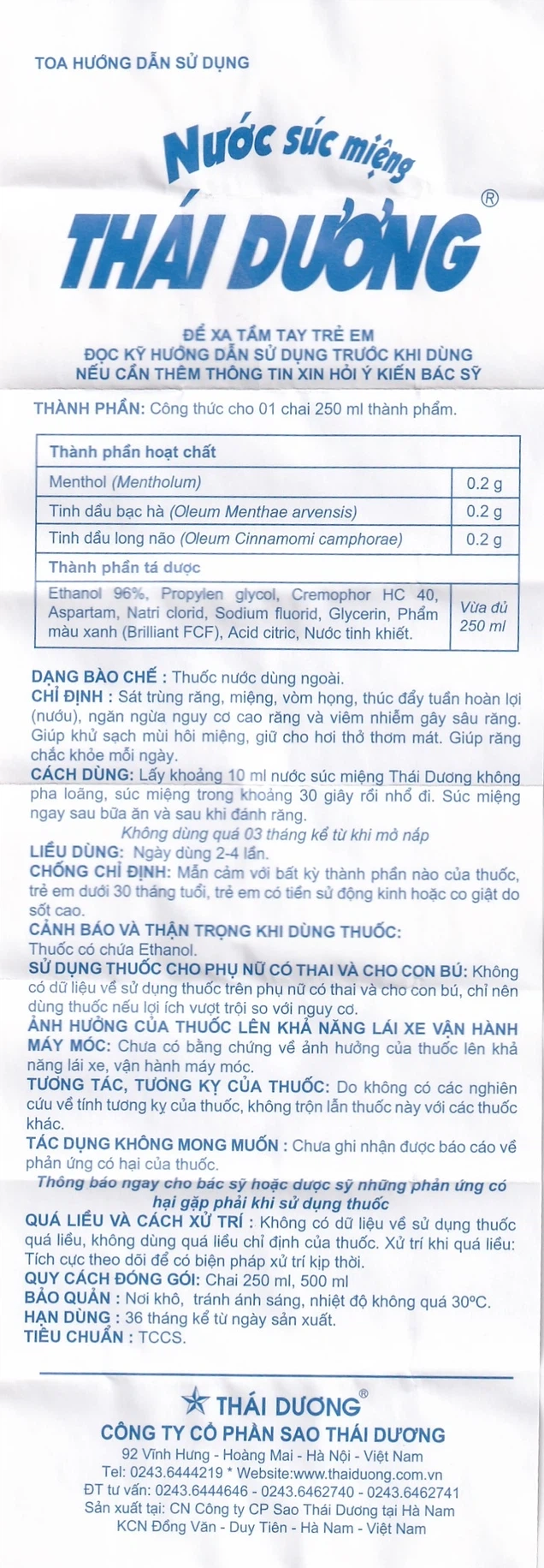 Nước súc miệng Thái Dương HDSD