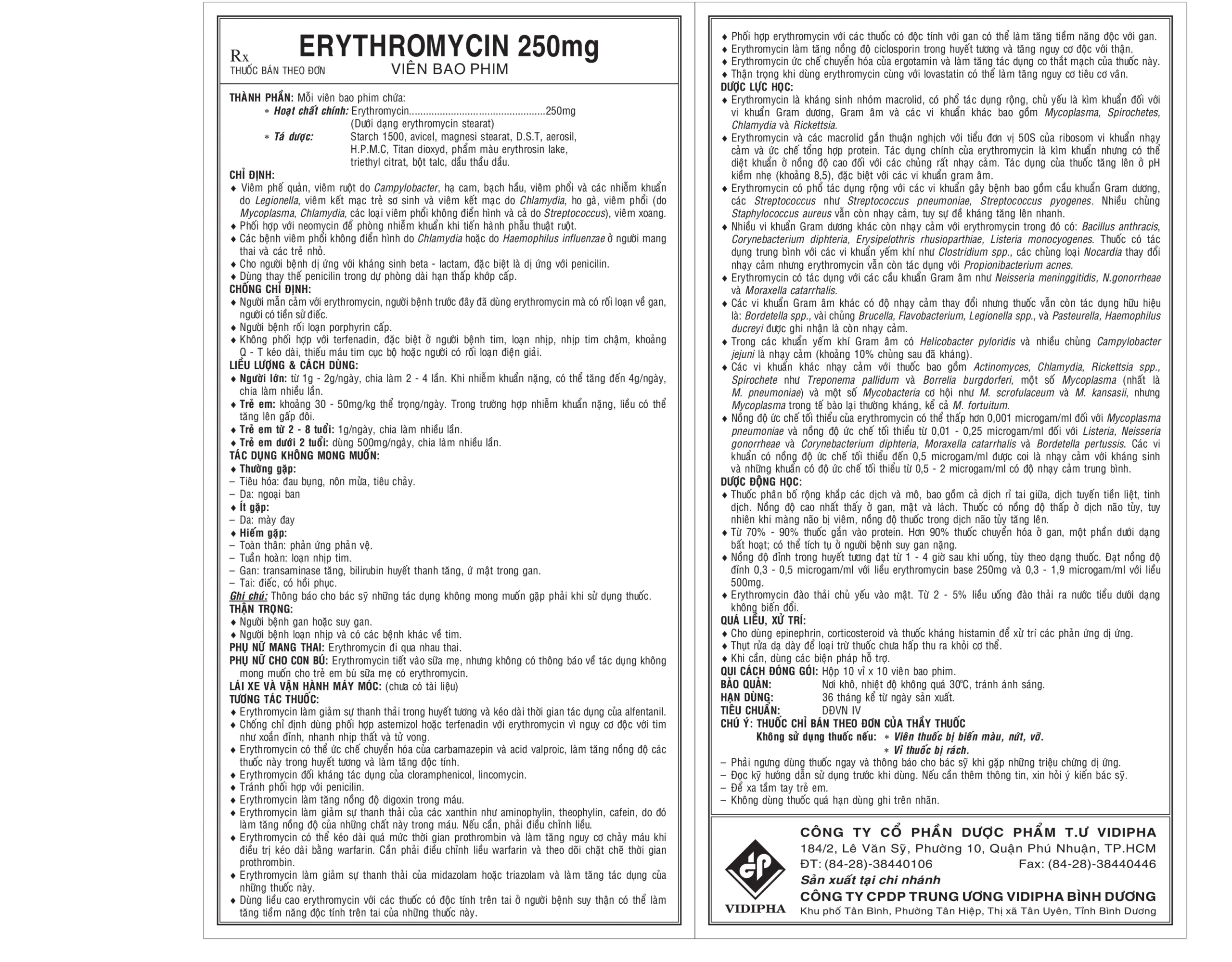 Erythromycin 250mg HDSD