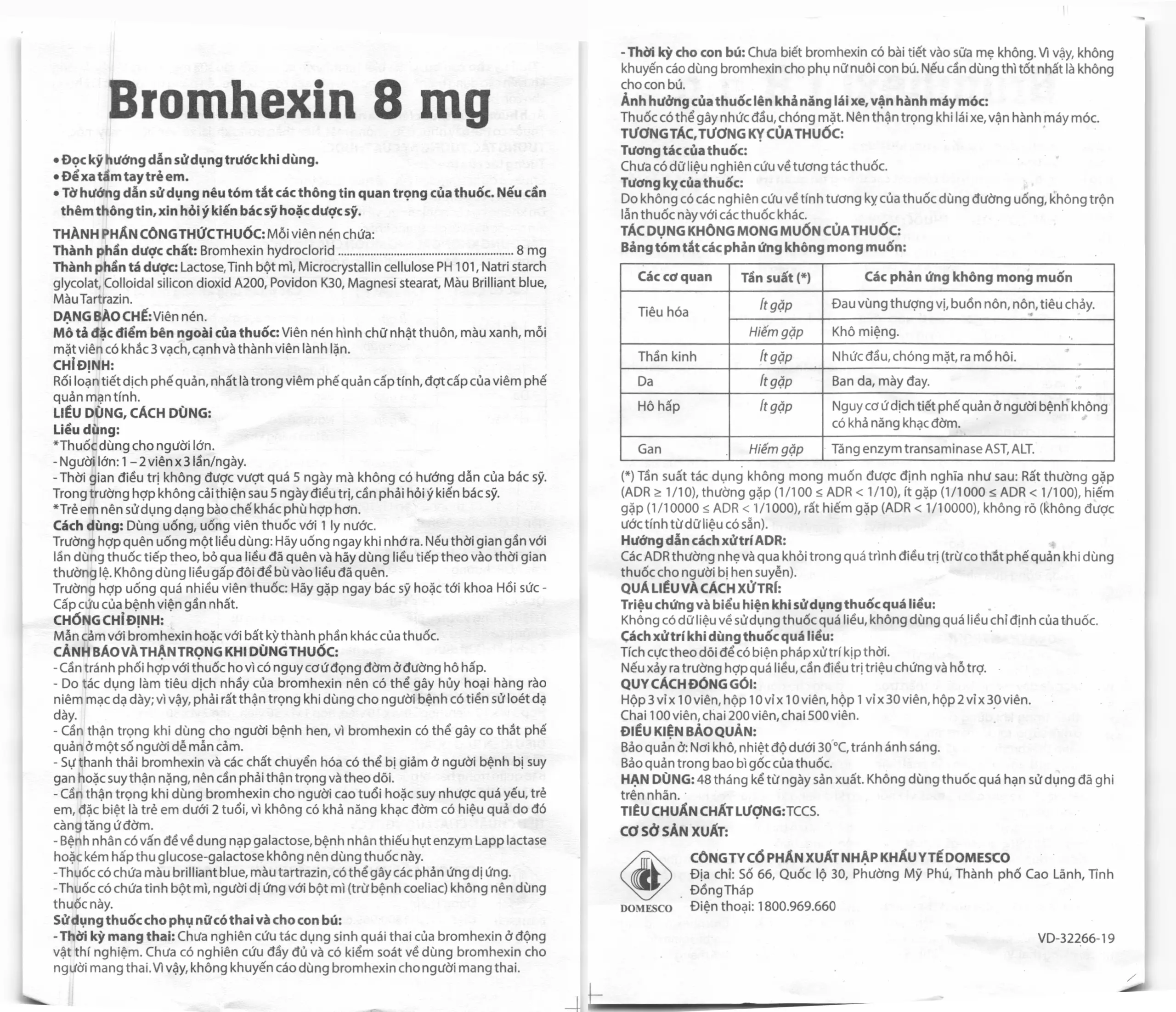 Bromhexin 8mg HDSD