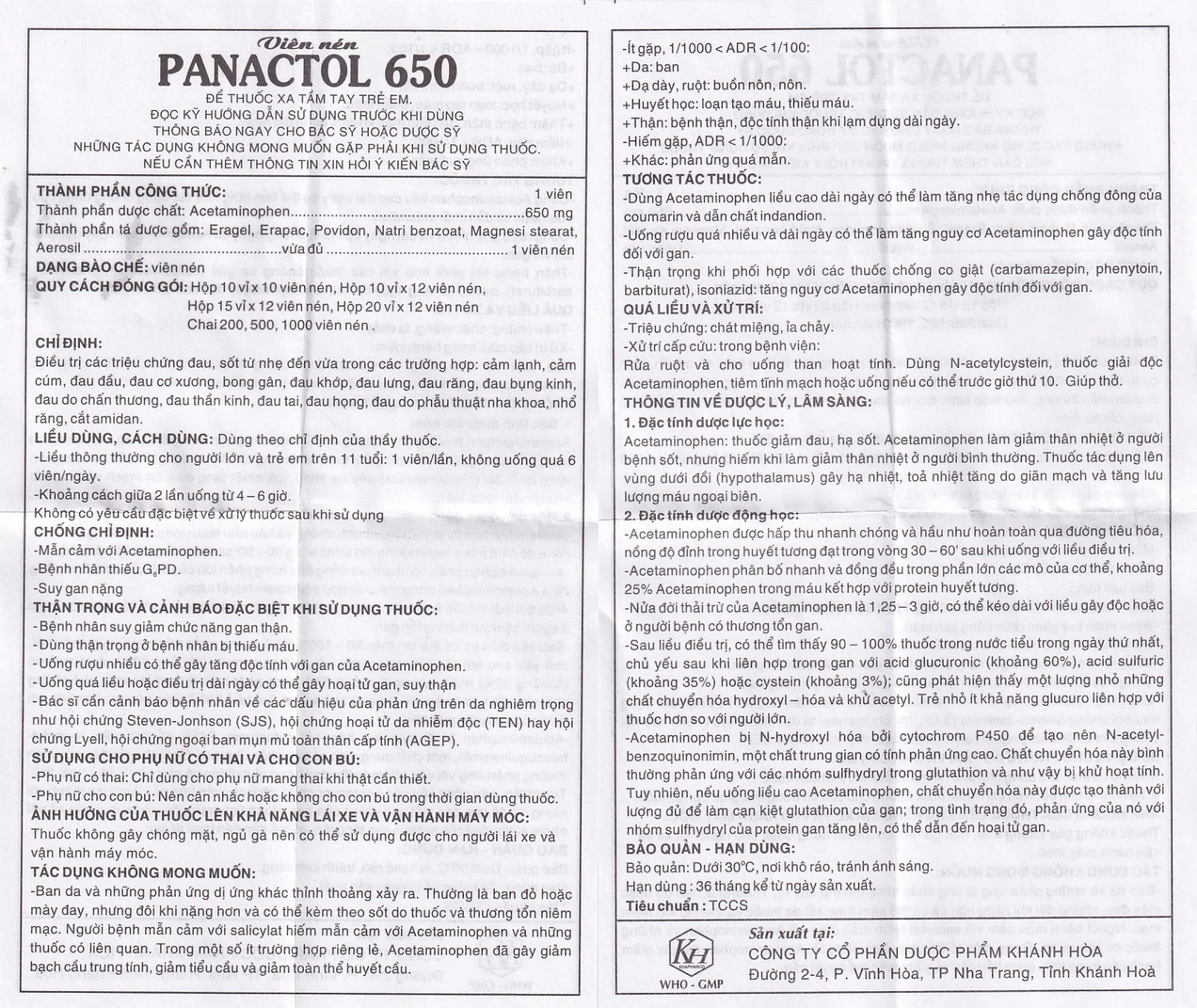 Panactol 650mg HDSD
